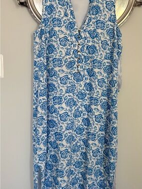 SAIL TO STABLE  brand beautiful linen blue floral Sleeveless Sundress.